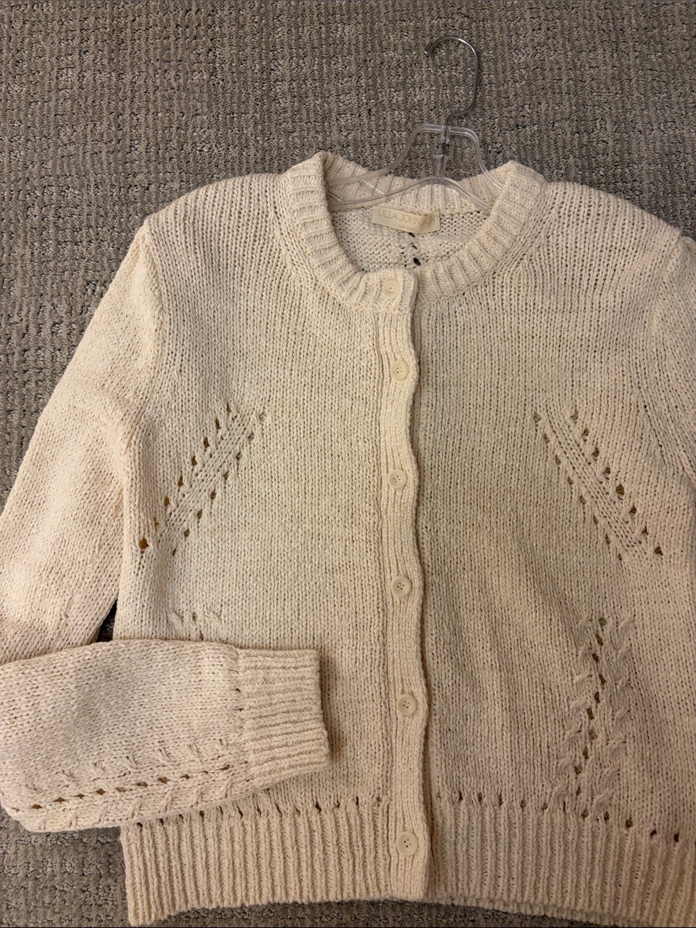 Ulla Johnson Cream Eyelet Knit Button-Front Cardigan